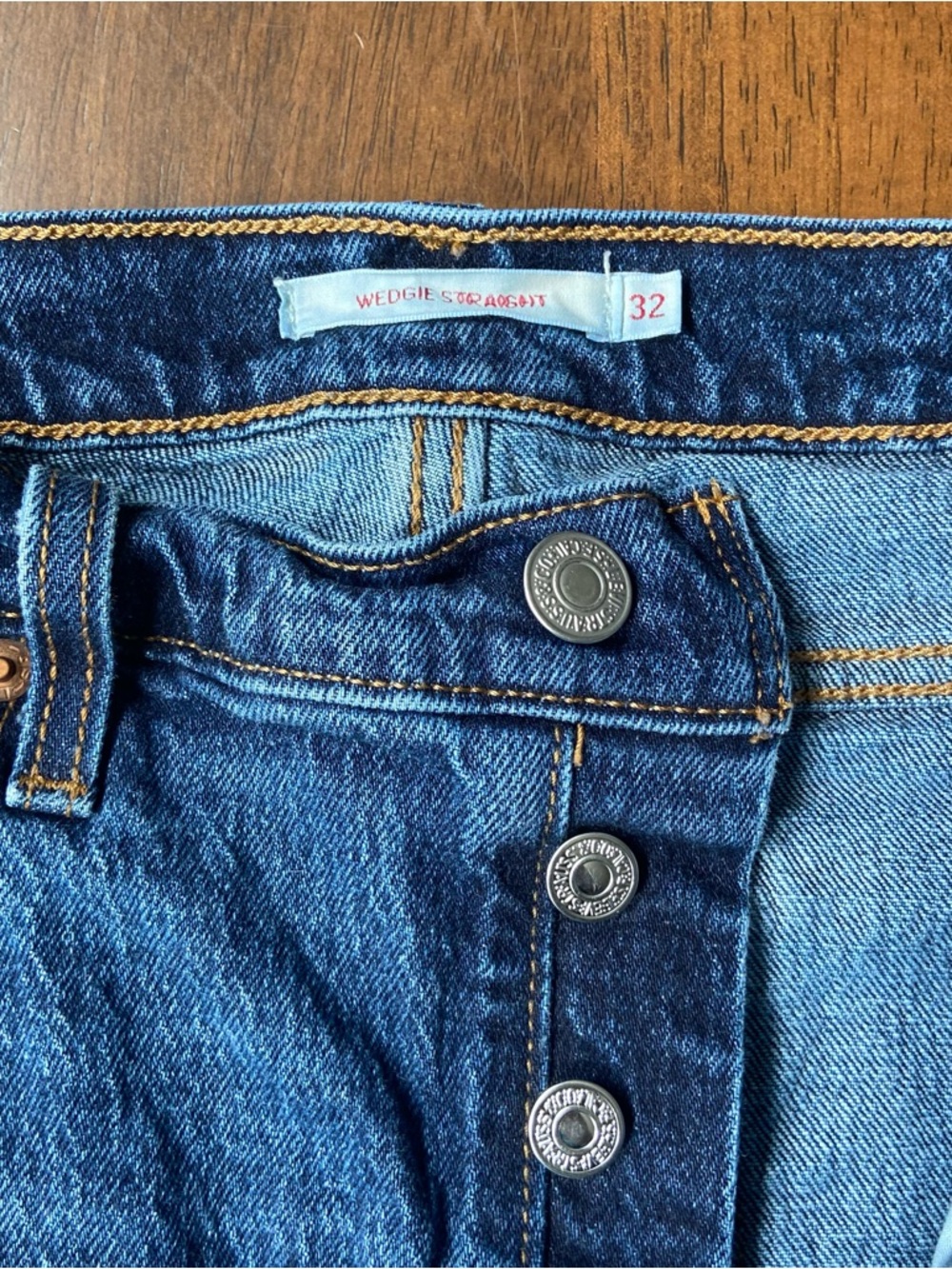 Levi's Premium Wedgie Straight Womens 32 Blue High Rise Button Fly Raw Hem Jeans - Picture 2 of 13